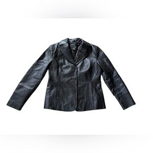 East 5th Ave Womens Black Genuine Leather 3 Button Jacket Size Large EUC